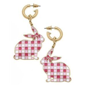 CANVAS Stella Pink Gingham Easter Bunny Enamel Pierced Earrings NWT